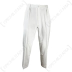 Side perspective view showing the tailored high-waisted cut of British women's white military trousers