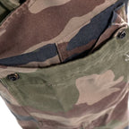 Top-down detail of open cargo pocket on French F2 CCE trousers showing double press studs