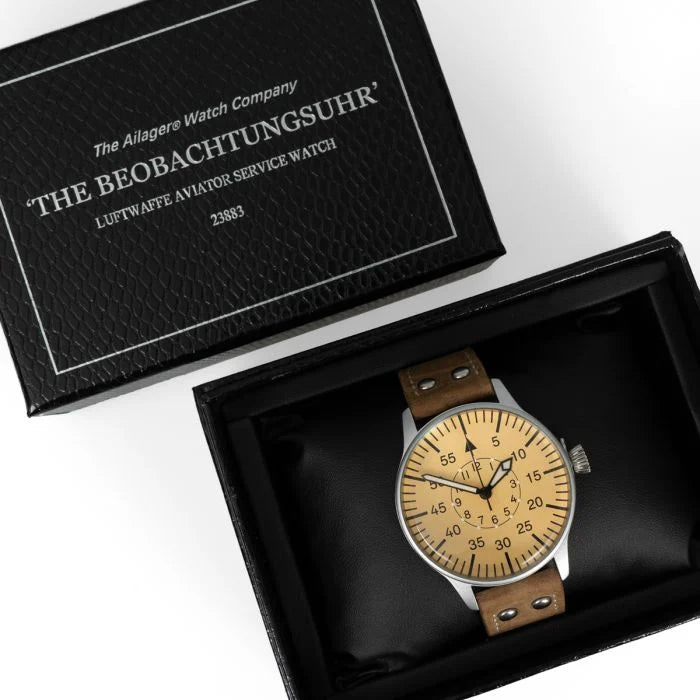 German Luftwaffe aviator service watch presented in its black inscribed Ailager display box