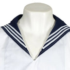Close-up of the V-neck opening and navy blue sailor collar on the German Navy shirt