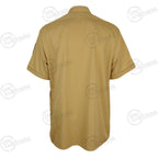 Rear view of the authentic German police surplus tan short sleeve shirt, highlighting the clean, unissued condition of the cotton-polyester fabric.