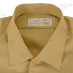 Close-up view of the shirt collar showing the manufacturer label, size tag, and care instructions for the German police cotton-polyester uniform.