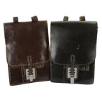 Two original Austrian Army leather map cases in black and brown, featuring metal tuck-lock buckles.
