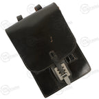 Front view of a black genuine leather Austrian Army map case with a secure metal buckle and belt attachment loop.