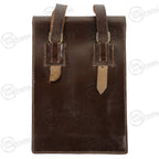 Rear view of a brown Austrian Army leather map case with two leather belt loops for secure attachment.
