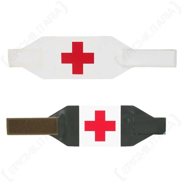 Swedish Reversible Red Cross Armband showing white and olive drab sides with Geneva red cross insignia