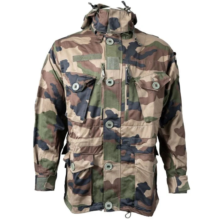 Front view of French Army FELIN Sateen T4 Combat Jacket in CCE Camo