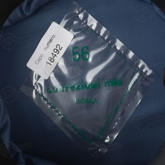 Close up of manufacturer tag Confezioni P.88 Roma inside Italian Air Force visor cap