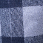 Detailed texture shot of the interior blue and grey plaid wool lining of the German Army trench coat.