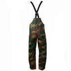 Rear view of original Belgian Army Gore-Tex overtrousers with suspension strap detailing.