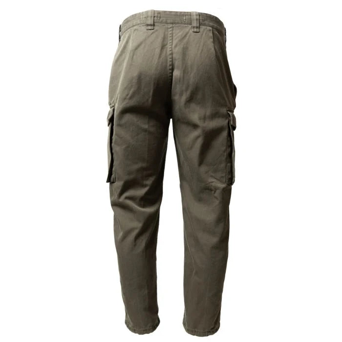 Rear view of the Austrian military mountain issue Anzug 03 trousers showing belt loops.