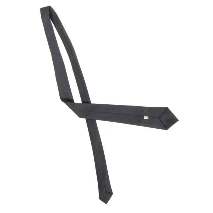 Full length view of unfolded black military surplus tie