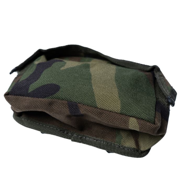 Top isometric view of the Dutch Army chest pouch showing the secure zippered closure and protective storm flap