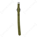 Full length reverse view showing the single-pass nylon strap threaded through spring bars