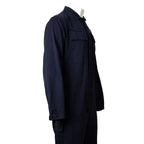 Side profile of Royal Navy general service boiler suit showing chest and leg pockets