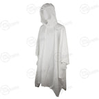 Three-quarter angle of a durable white Swiss Army military surplus poncho, highlighting the waterproof fabric and reinforced edge eyelets.
