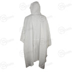 Rear view of the white military surplus Swiss Army poncho, displaying the full-length drape and versatile design suitable for a ground sheet.