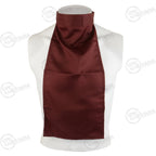 A maroon bib-style neckerchief on a mannequin, specifically used by the US Army Medical Corps during the Vietnam War.