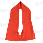 A folded red rayon ordnance neckerchief, showing the authentic period-accurate Vietnam War-era design.