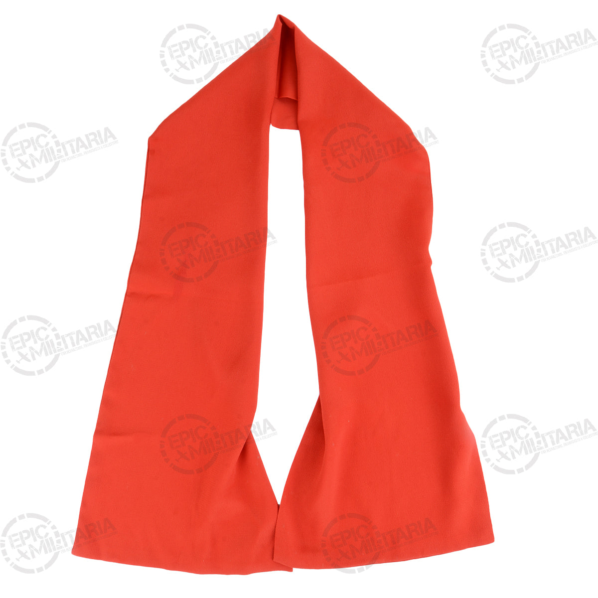 A folded red rayon ordnance neckerchief, showing the authentic period-accurate Vietnam War-era design.