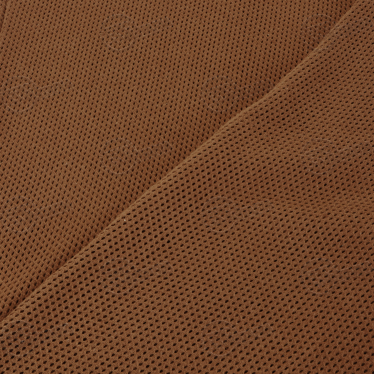 Detailed close-up of the nutria brown military mesh fabric, showcasing the uniform hole pattern designed for maximum airflow.