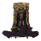 Rear view of the Dutch Army rucksack, showing the heavily padded back panel, mesh lumbar support, and thick hip belt.