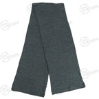 A full-length view of the grey Swedish military surplus wool scarf showing its durable, compact construction.