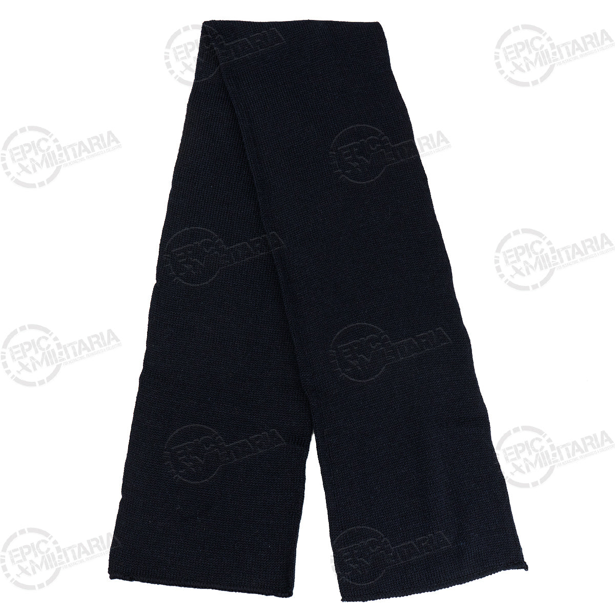 Full-length shot of the authentic dark blue Swedish military surplus wool scarf on a white background.