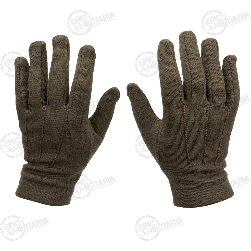 Back of the genuine Italian Army surplus gloves, showcasing the decorative stitch lines on the knuckles and tight-knit wool construction.