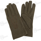 Pair of military-grade wool gloves lying flat, highlighting the sturdy utilitarian design and warm knit fabric of this surplus gear.