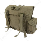 Side perspective view of South African 70 Pattern pack showing press-stud closure side pouch and heavy stitching