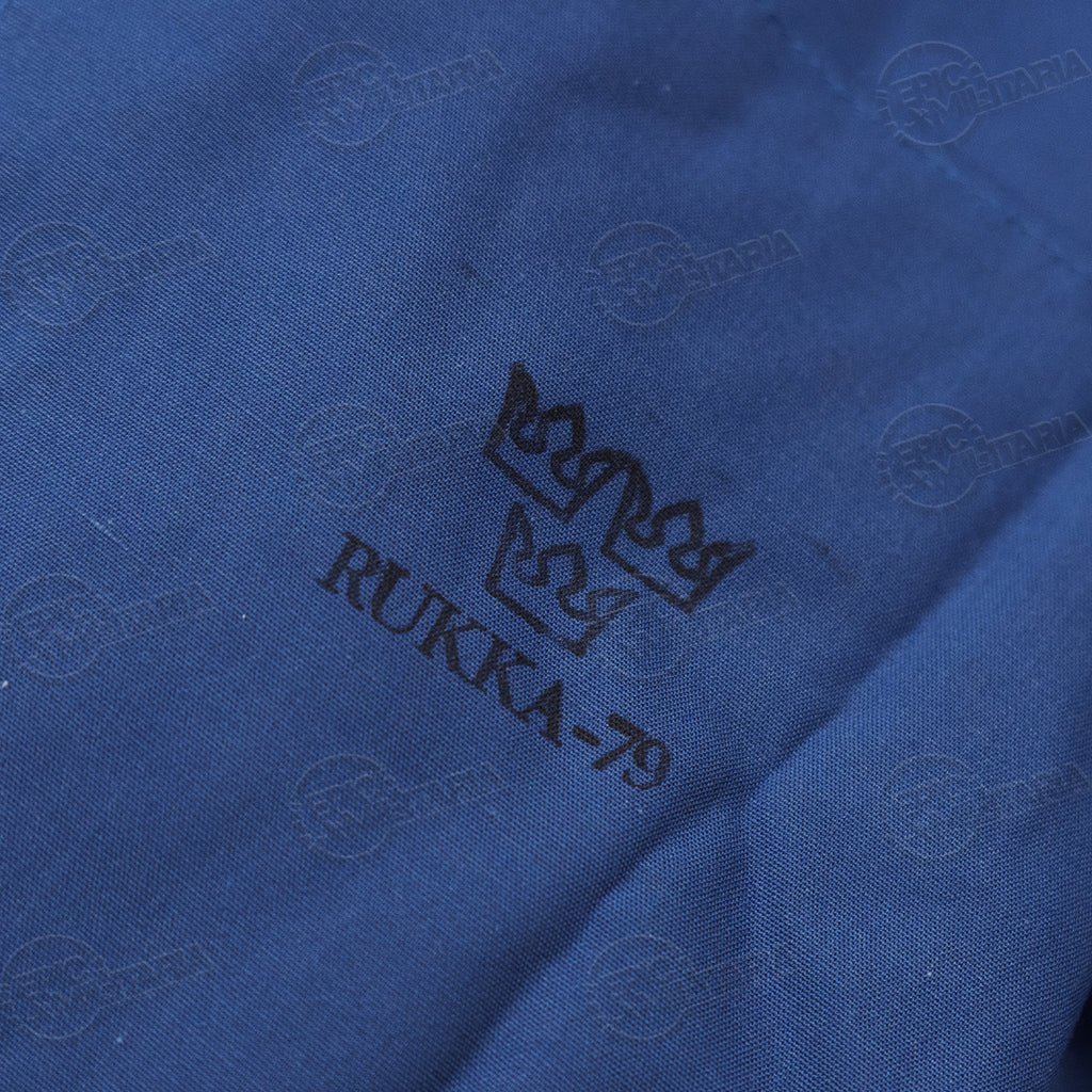 Detailed shot of the internal fabric stamp featuring the Three Crowns of Sweden and RUKKA-79 branding.