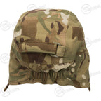 Rear view of the British MTP surplus winter hat showing the adjustable strap and elasticated back for a secure fit.