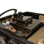 Close up of terminal binding posts and switches inside East German field telephone