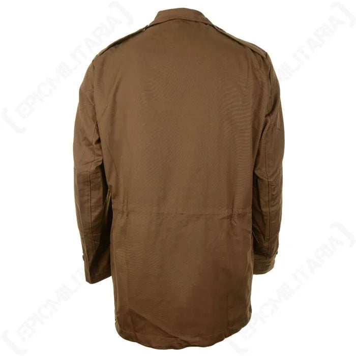 Rear view of South African SADF Nutria Summer Bush Jacket showing plain back panel and hem cinch