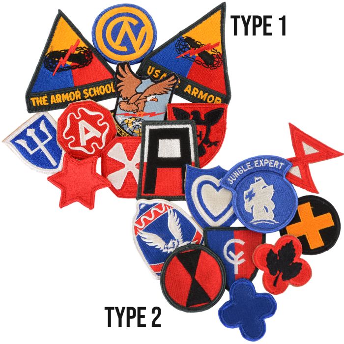 Set of 10 original post WW2 US military shoulder sleeve insignia patches overview