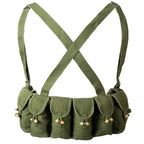 Front view of the olive green Chinese Chicom Type 56 SKS chest rig with X-back shoulder straps