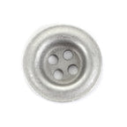 A single authentic German 18mm 4-hole silver button with a classic dish-style rim, viewed from a top-down angle.