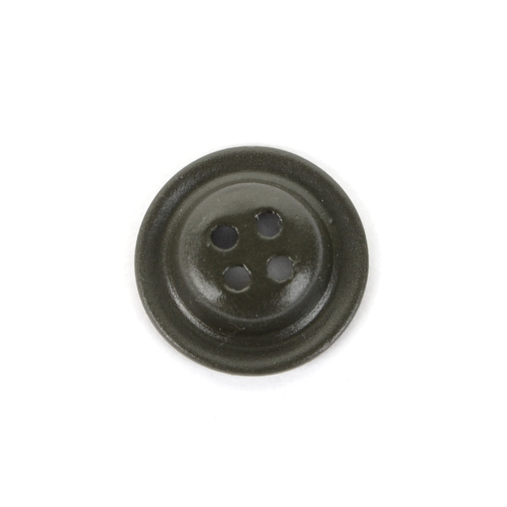 Close-up of a single 18mm field grey German military button, highlighting the dish shape and concave center detail.