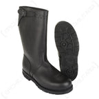 Original Bundesmarine black leather jackboot and the underside of its textured rubber sole.