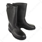 Pair of Bundesmarine short black leather jackboots with adjustable calf straps and metal buckles.