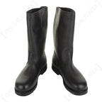Front view of a pair of German Bundesmarine jackboots featuring durable black leather and a shorter shaft design.