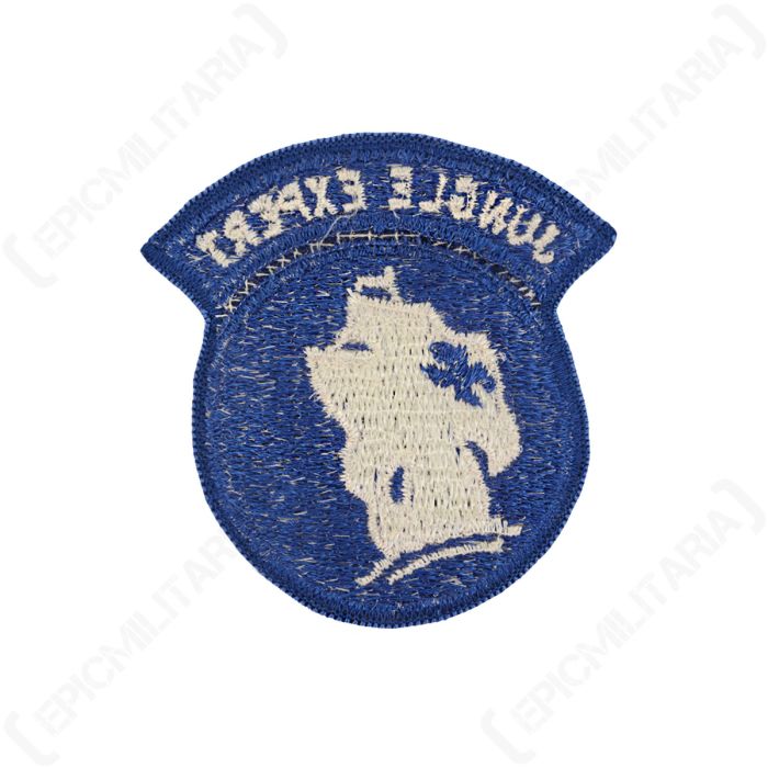 Reverse side of original US Jungle School patch showing embroidery backing and border stitching