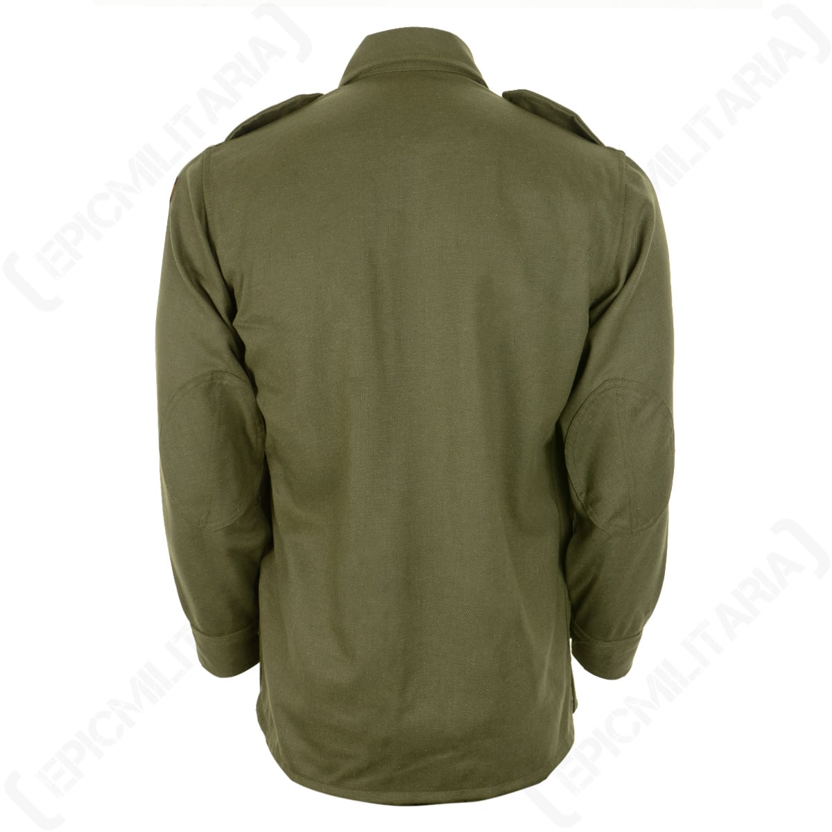 Rear view of the vintage Spanish Army field shirt, displaying the classic military cut and reinforced patches on both elbows.