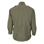 Back view of the vintage Belgian Army M88 field jacket, displaying the robust cotton canvas construction and rear silhouette.