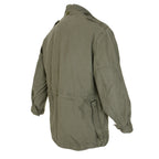 Rear three-quarter view of the M88 Belgian military surplus jacket, highlighting the durable rear panel and tailored shoulder fit.