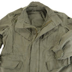 Close-up of the Belgian M88 jacket front, showing the heavy-duty metal zipper, secure wind flap, and chest utility pockets.