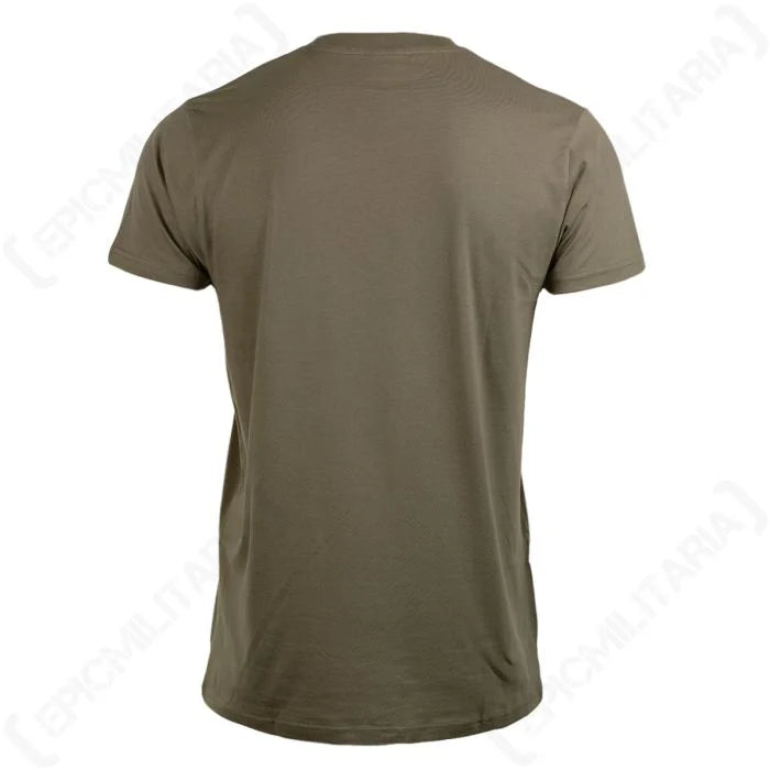 Rear view of the olive drab Mil-Tec BDU T-Shirt, showing the smooth back construction and quality seam reinforcement.