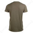 Rear view of the olive drab Mil-Tec BDU T-Shirt, showing the smooth back construction and quality seam reinforcement.
