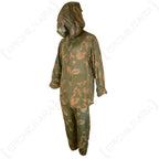 Side profile of the Russian KZS camouflage suit displaying the hood design and lightweight mesh fabric.